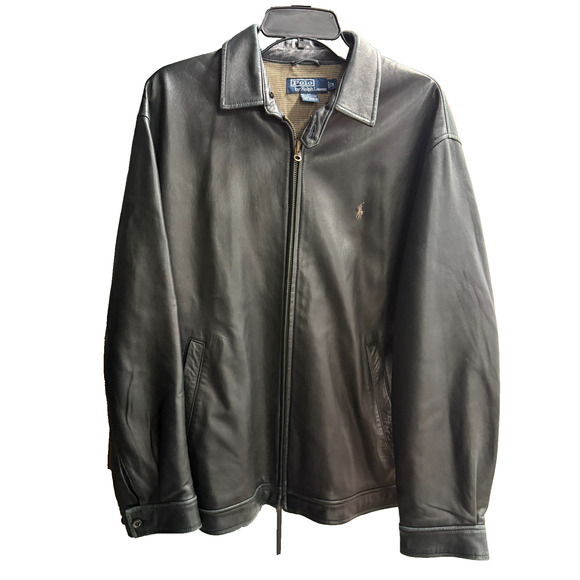 Polo by Ralph Lauren Other - Vintage Polo Ralph Lauren Leather Jacket Mens M Black Full Zip Bomber Chin Strap